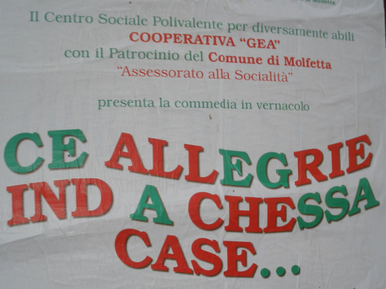Molfetta:  &ldquo;C&egrave; Allegr&igrave;e ind�&agrave; chess&agrave; c&agrave;se..&rdquo;
